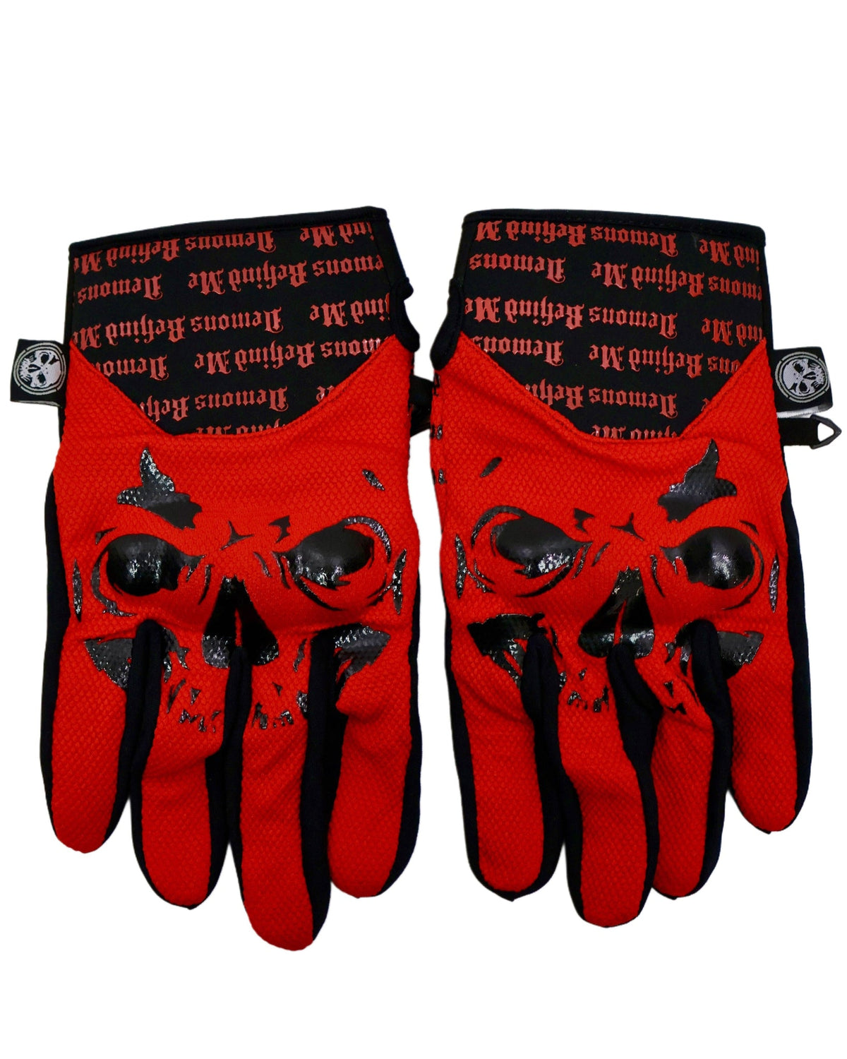Demons Behind Me Big Skull Padded Leather-Palm Riding Gloves