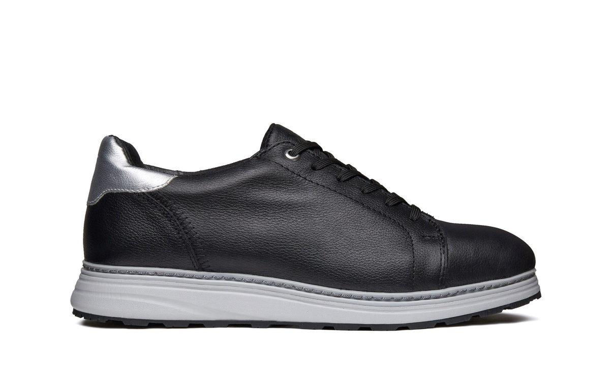 Xena Rogue women’s leather work shoes in Black Pearl — side profile