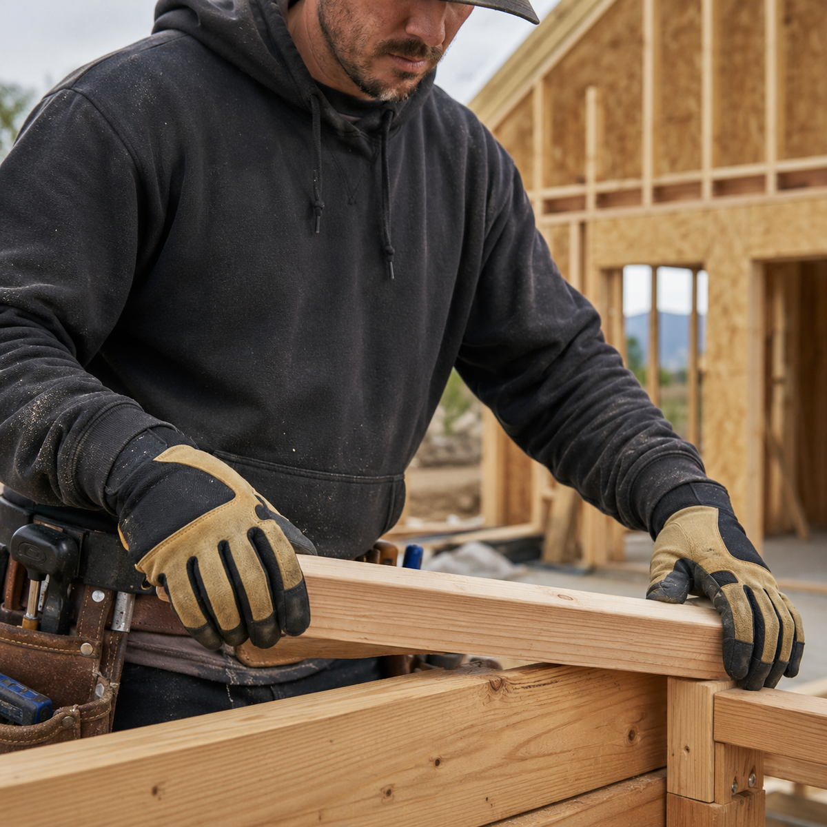 Carpentry and framing work gloves for construction and woodworking