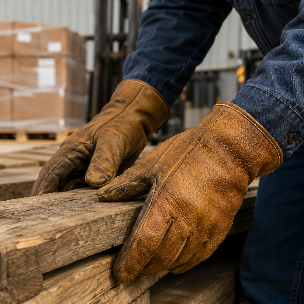 Maintenance technician wearing coated work gloves while repairing industrial equipment