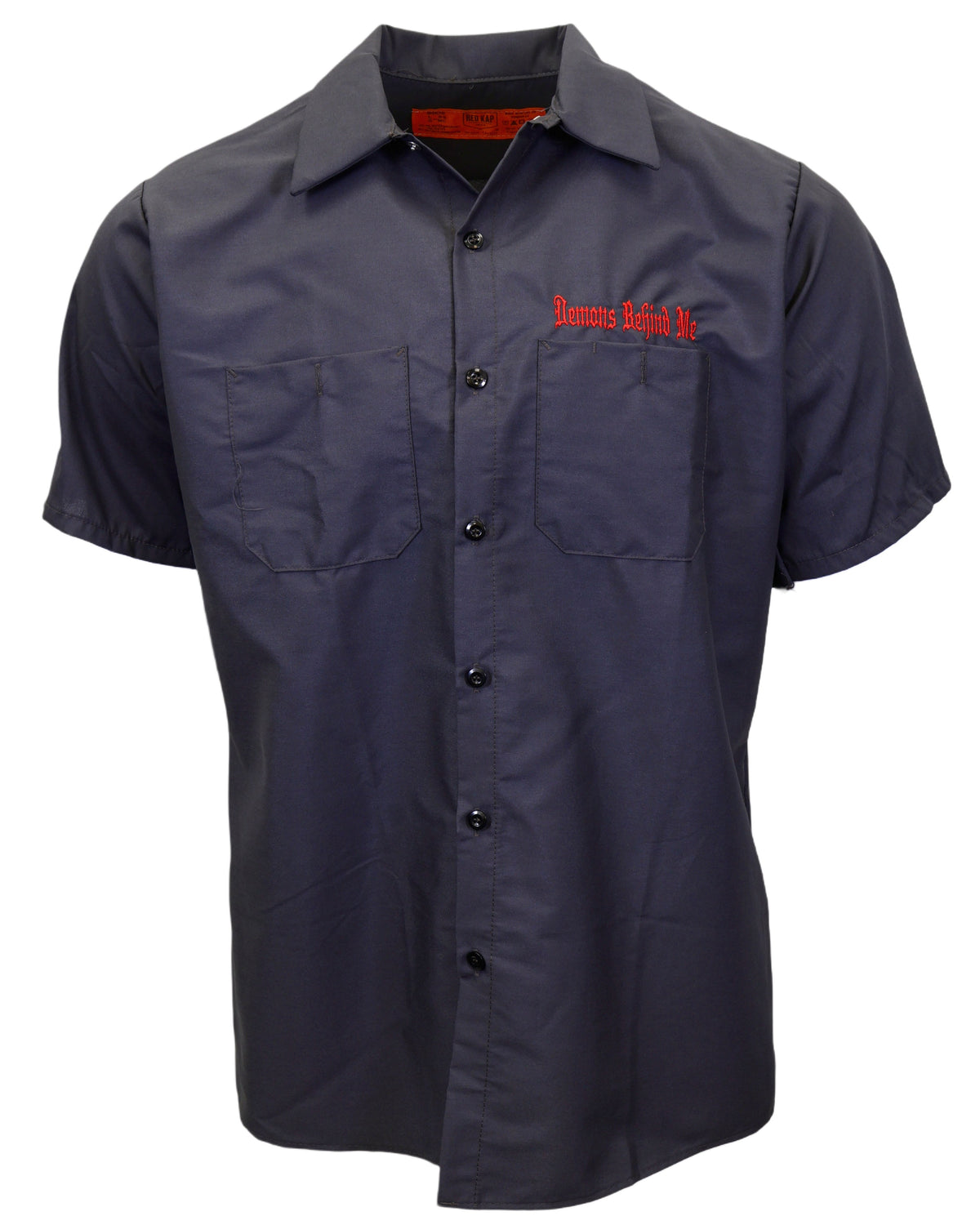 Demons Behind Me Gambler Embroidered Industrial Shop Shirt