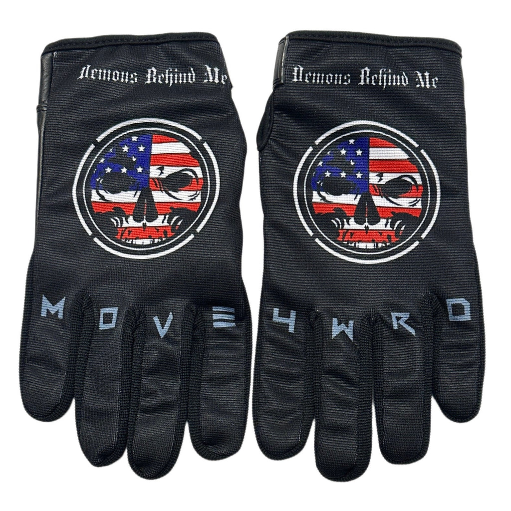 Demons Behind Me Leather-Palm Riding Gloves – Patriotic Logo