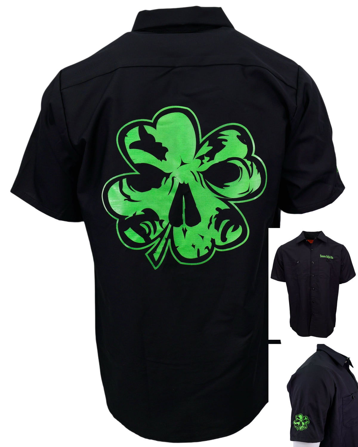 Demons Behind Me Lucky Embroidered Industrial Shop Shirt