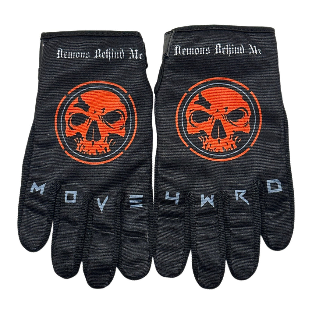 Demons Behind Me Leather-Palm Riding Gloves – Orange Logo