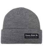 Demons Behind Me Large Woven Patch Ribbed Beanie