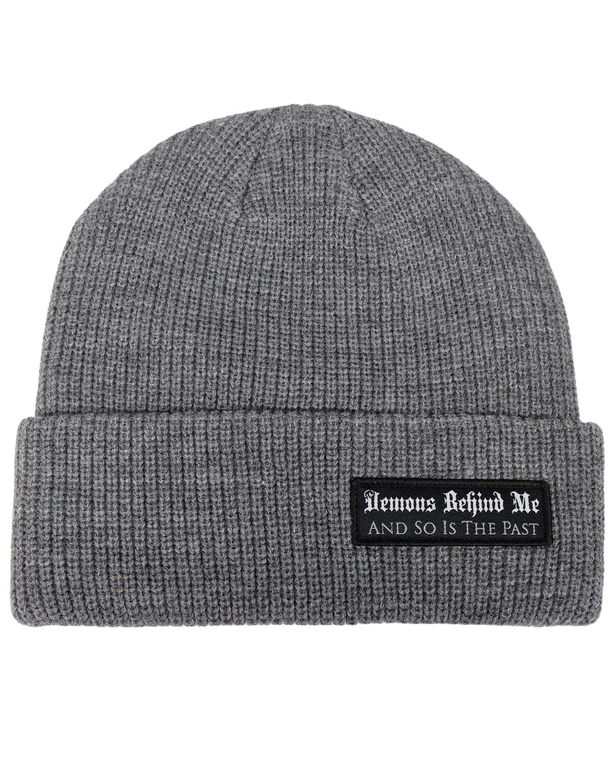 Demons Behind Me Large Woven Patch Ribbed Beanie