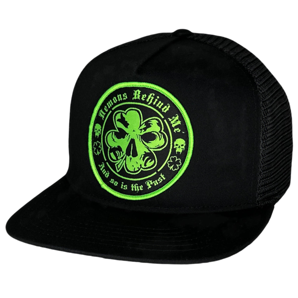Demons Behind Me Clover Trucker Hat – Black