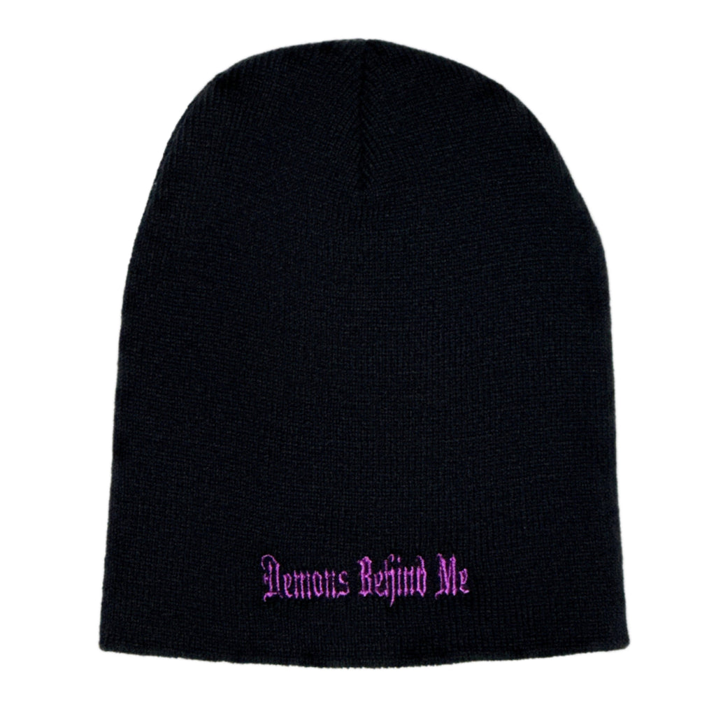 Demons Behind Me Purple Circle Skull Embroidered Beanie