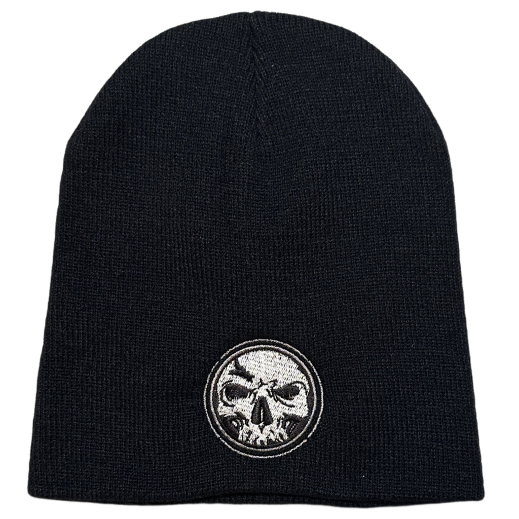 Demons Behind Me Circle Skull Embroidered Beanie