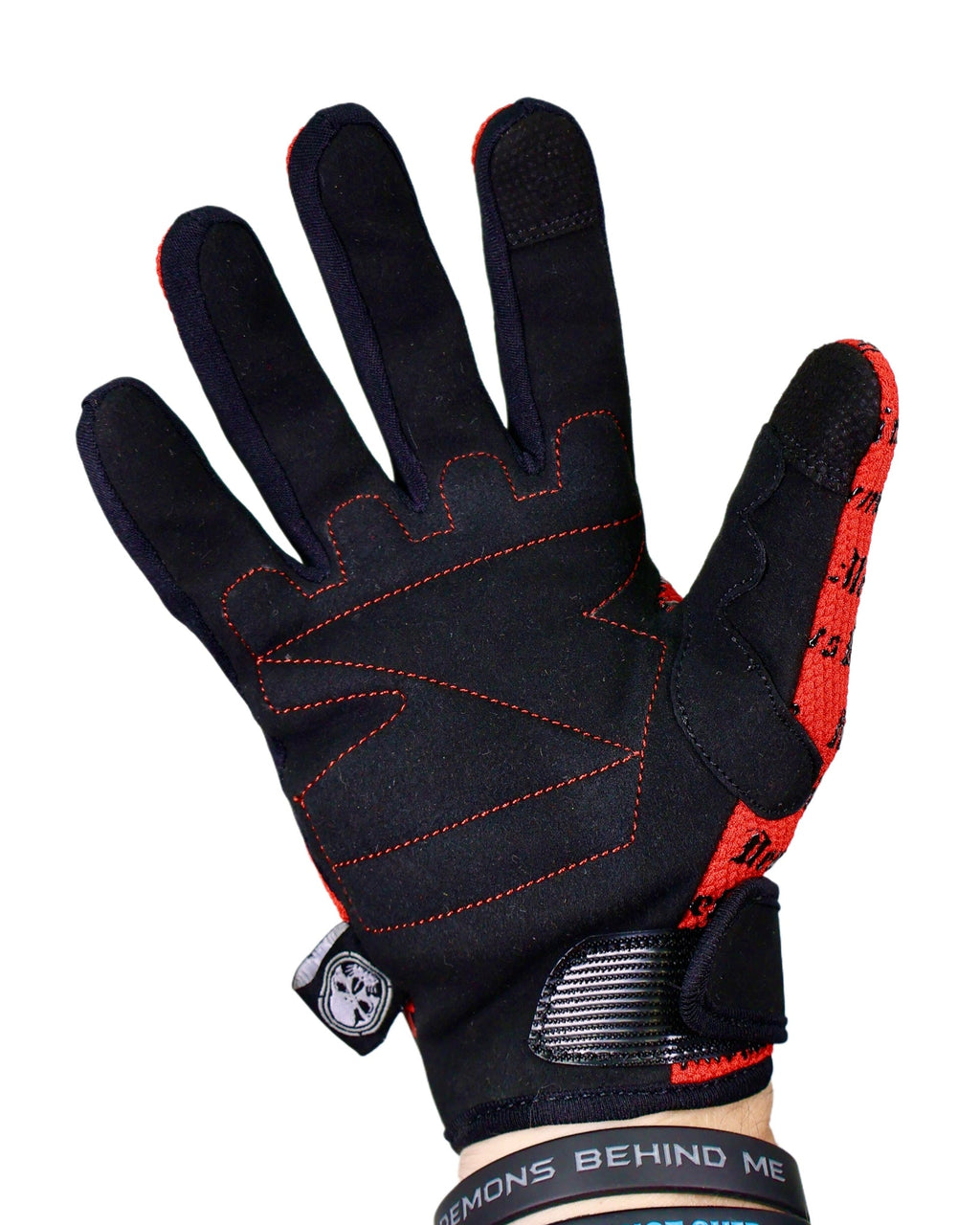 Demons Behind Me Big Skull Padded Leather-Palm Riding Gloves