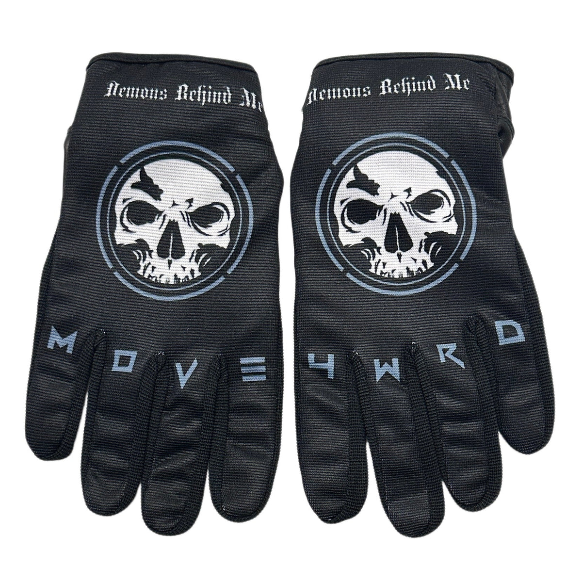 Demons Behind Me Leather-Palm Riding Gloves – White Logo
