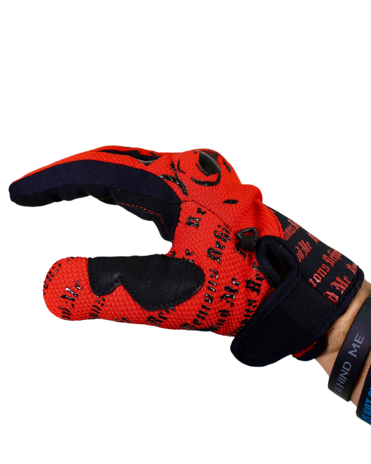 Demons Behind Me Big Skull Padded Leather-Palm Riding Gloves