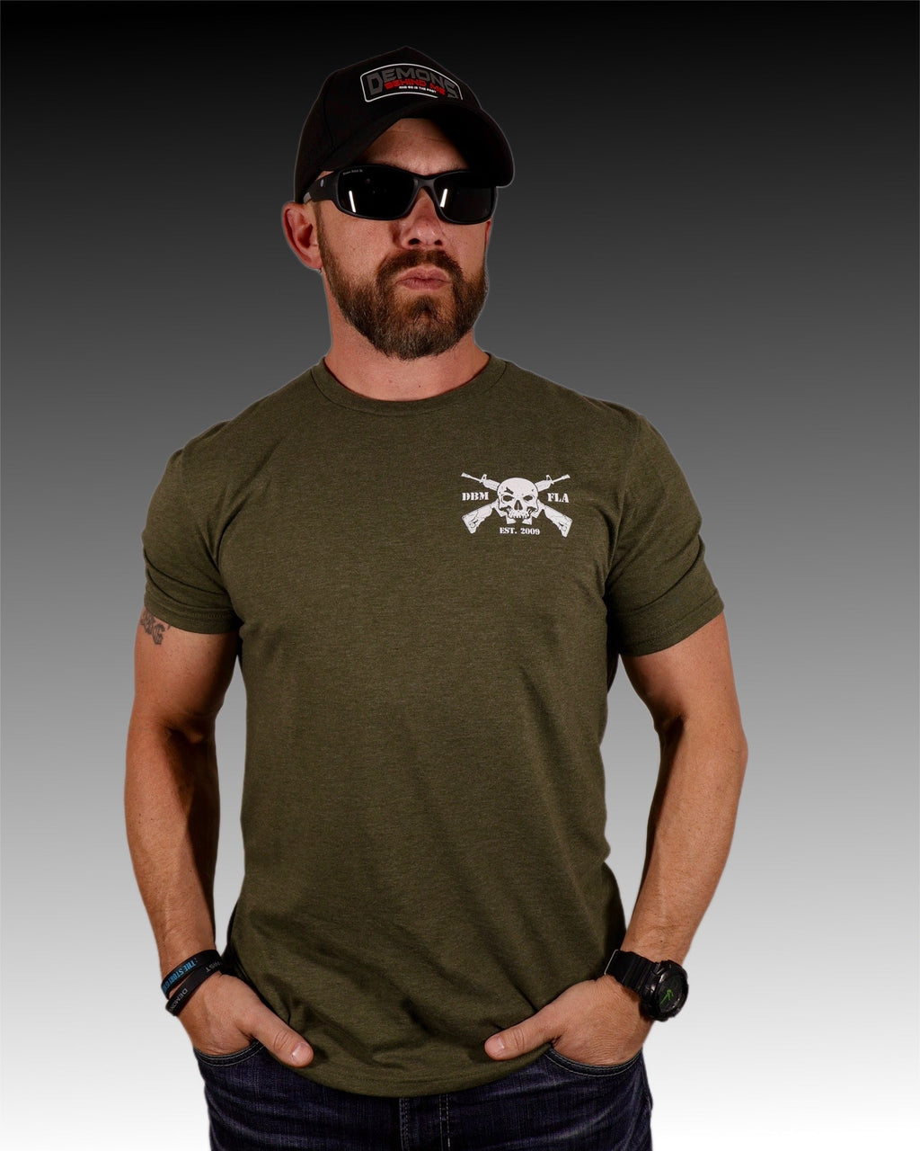 Demons Behind Me OD Green Tactical Cotton-Blend T-Shirt