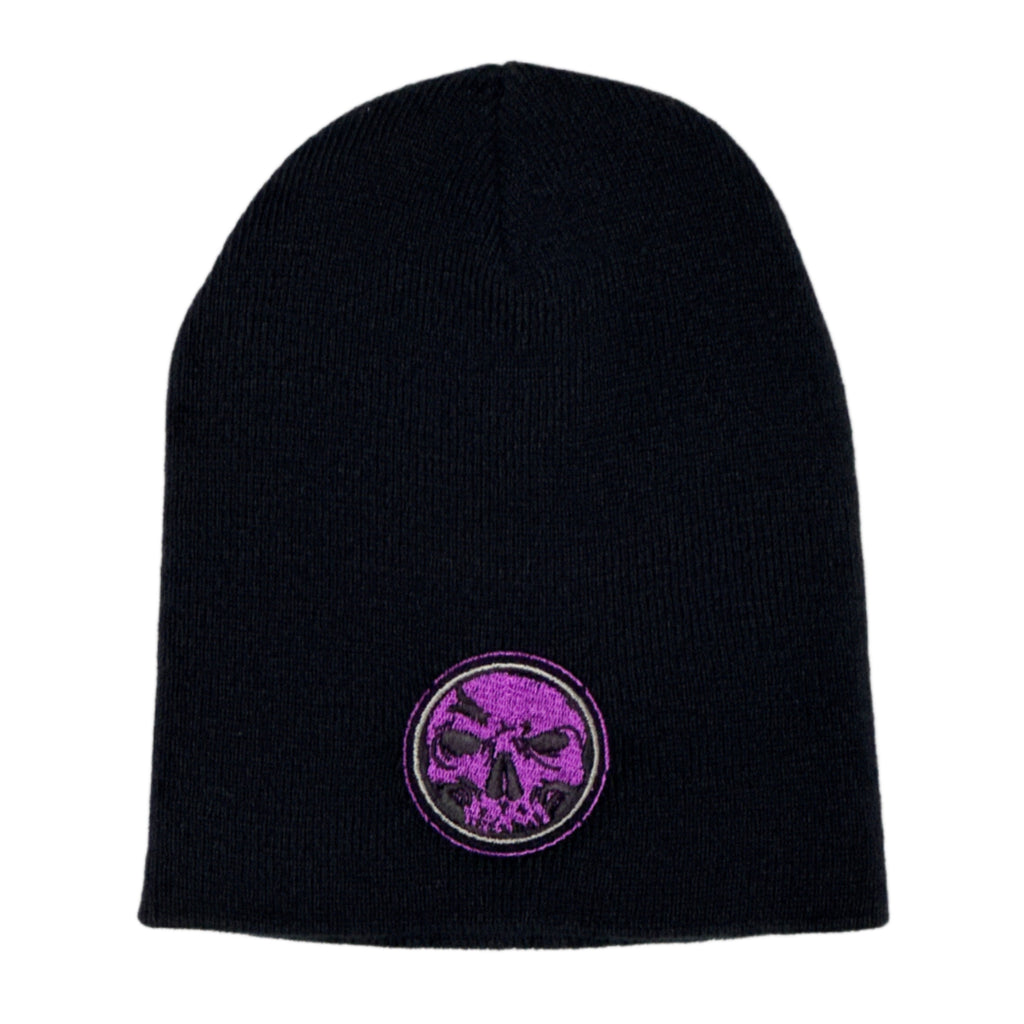 Demons Behind Me Purple Circle Skull Embroidered Beanie