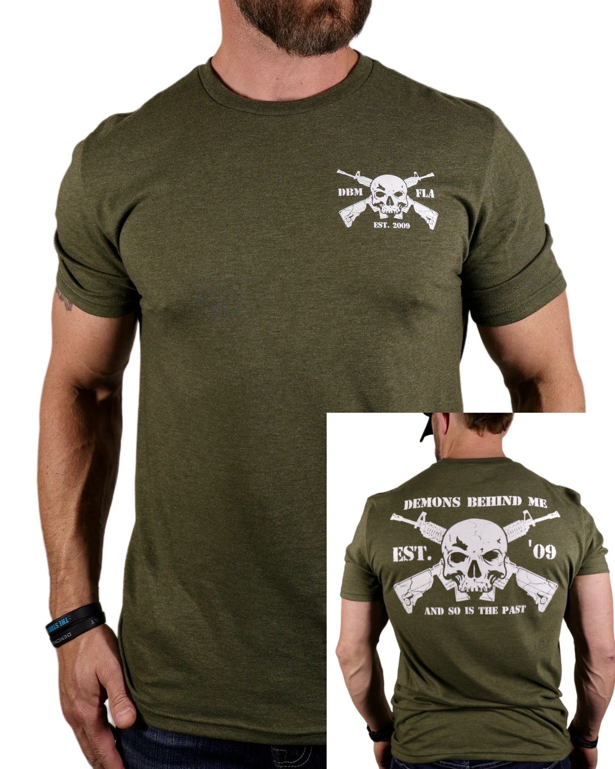 Demons Behind Me OD Green Tactical Cotton-Blend T-Shirt