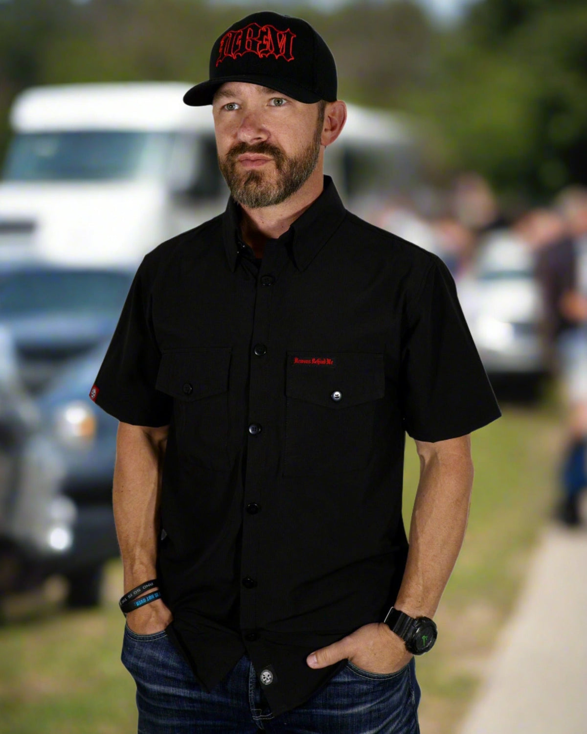 Demons Behind Me Performance Tech Hybrid Stretch Shirt – Black