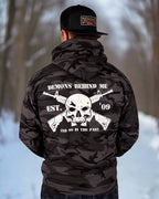 Demons Behind Me Black Camo AR Tactical Pullover Hoodie