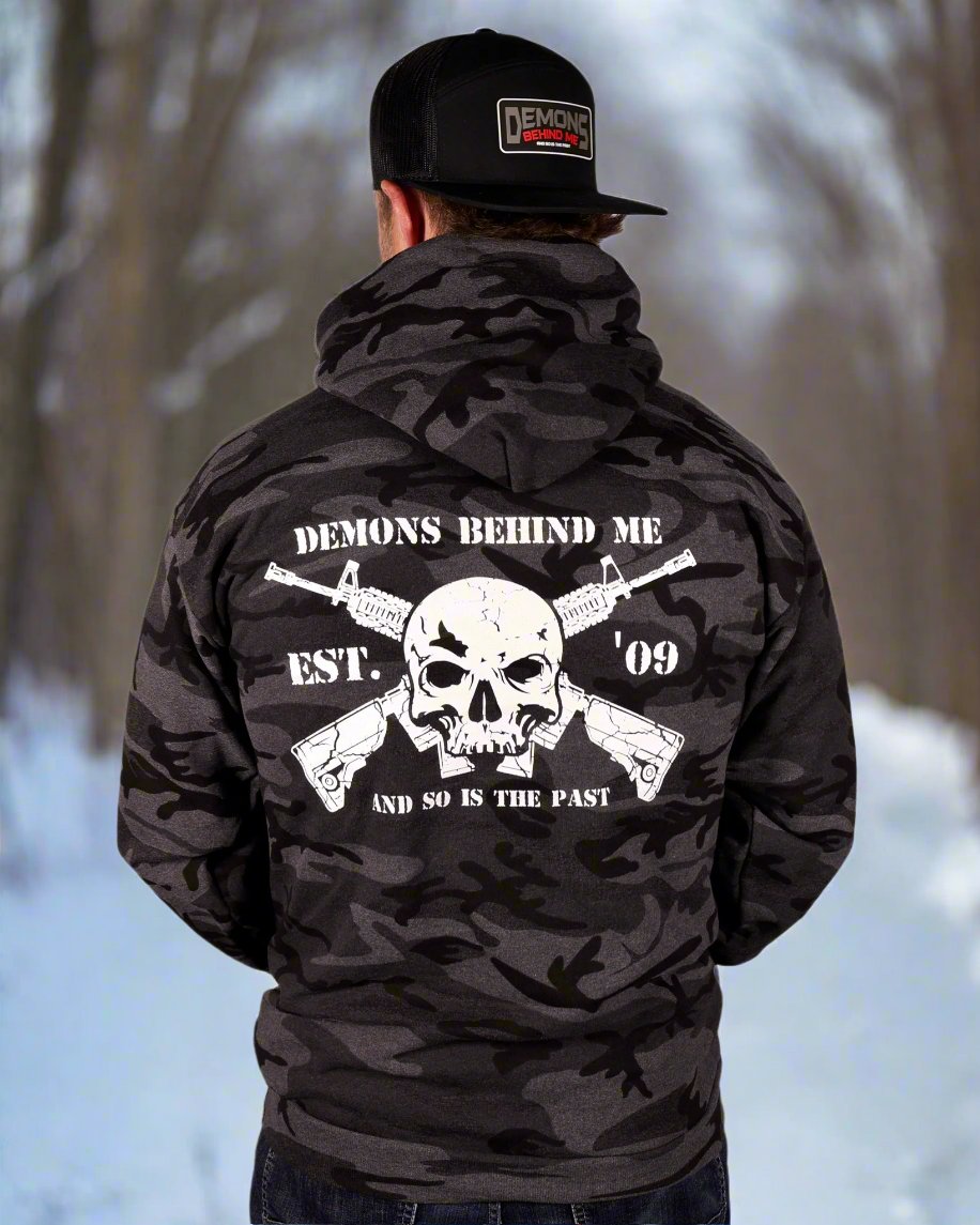 Demons Behind Me Black Camo AR Tactical Pullover Hoodie