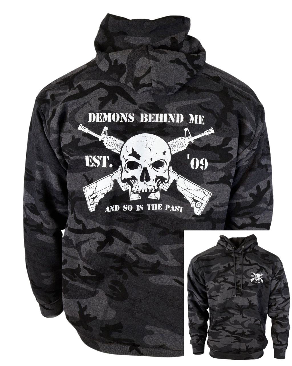 Demons Behind Me Black Camo AR Tactical Pullover Hoodie