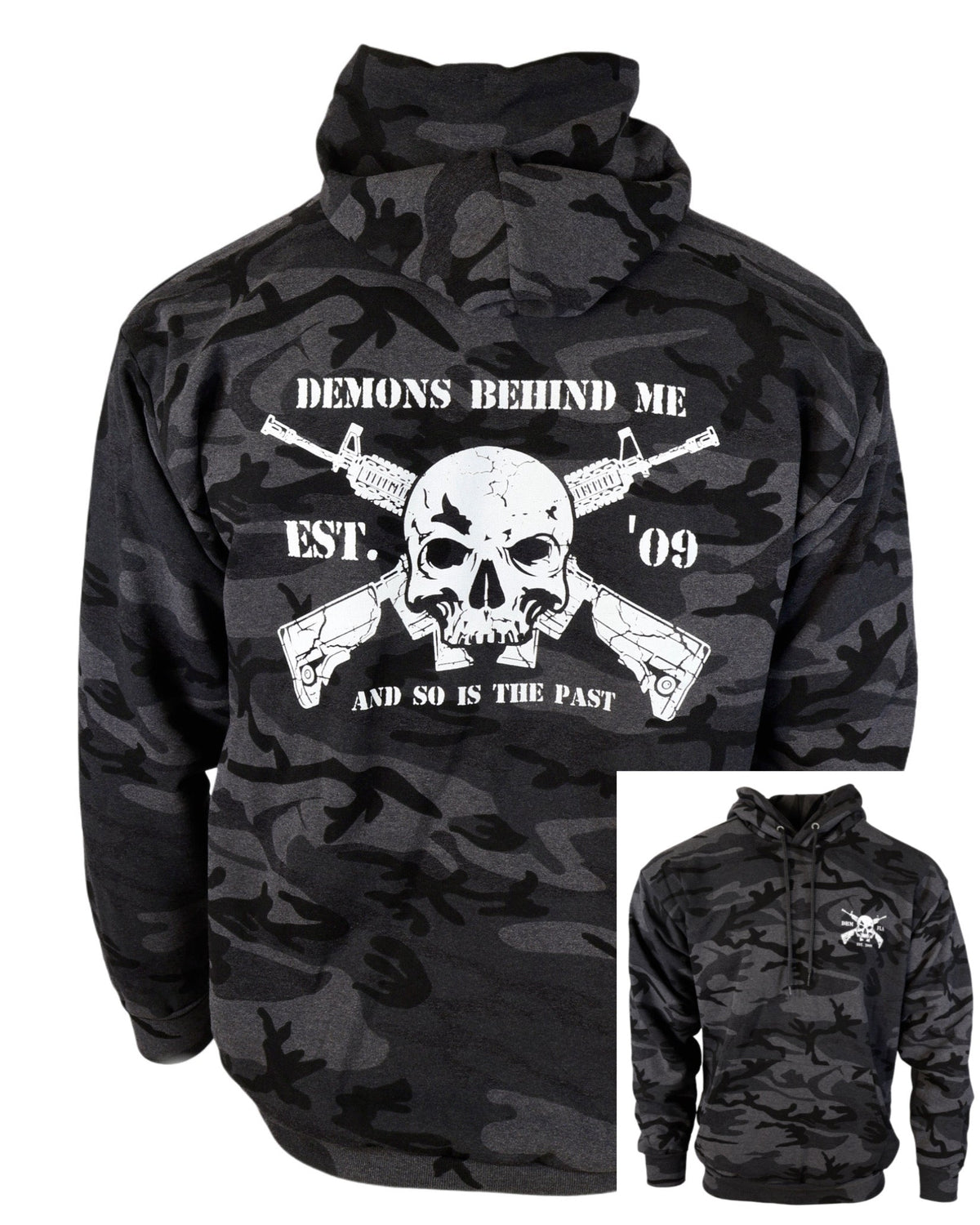 Demons Behind Me Black Camo AR Tactical Pullover Hoodie