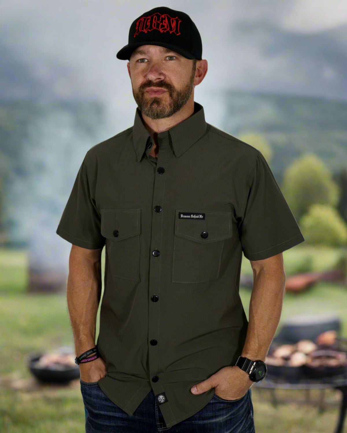 Demons Behind Me Performance Tech Hybrid Stretch Shirt – Gunmetal