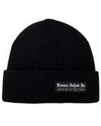 Demons Behind Me Large Woven Patch Ribbed Beanie