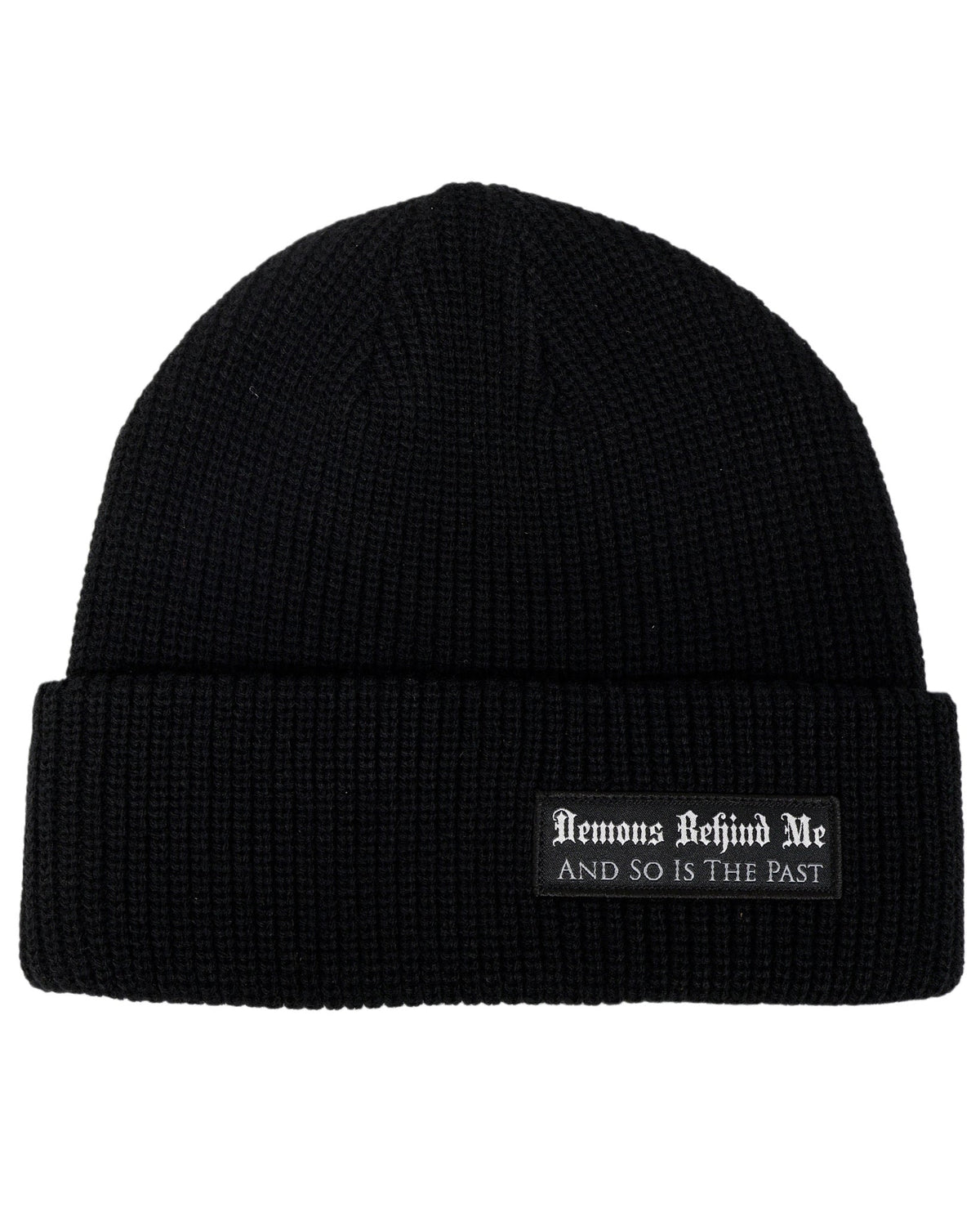 Demons Behind Me Large Woven Patch Ribbed Beanie