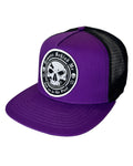 Demons Behind Me Circle Skull Trucker Hat – Purple & Black