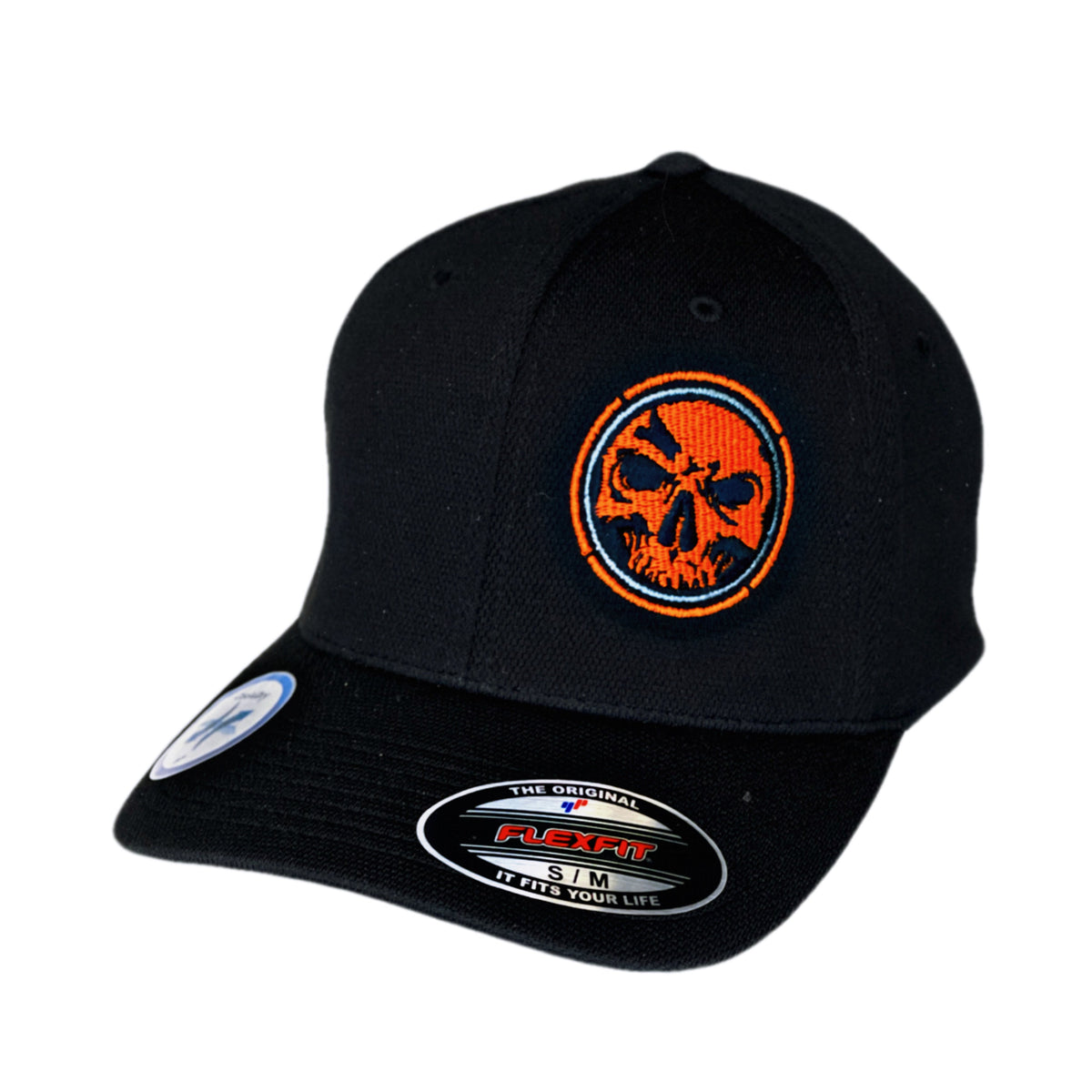 Demons Behind Me Flexfit Never Fade Orange Circle Skull Fitted Cap