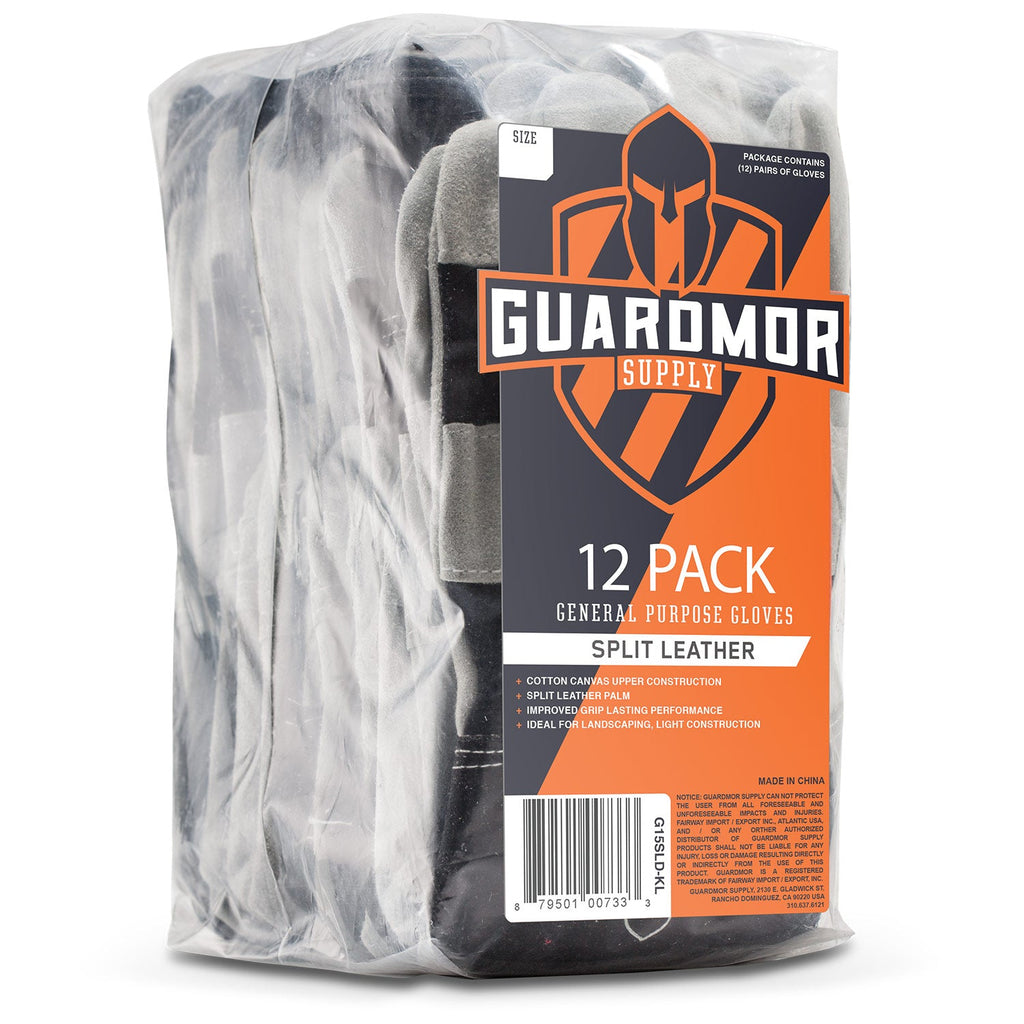 LIFT Safety Split Leather Palm Work Gloves – 12 Pack