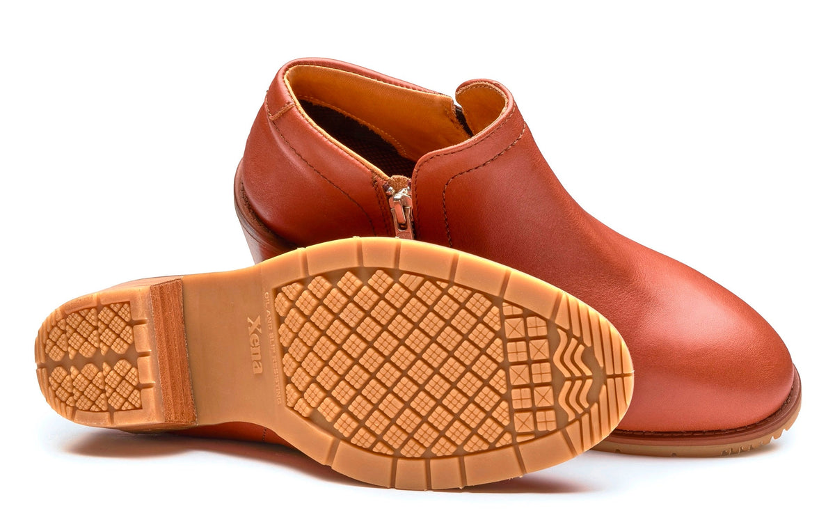 Xena Gravity women’s steel toe work booties in Cognac Brown