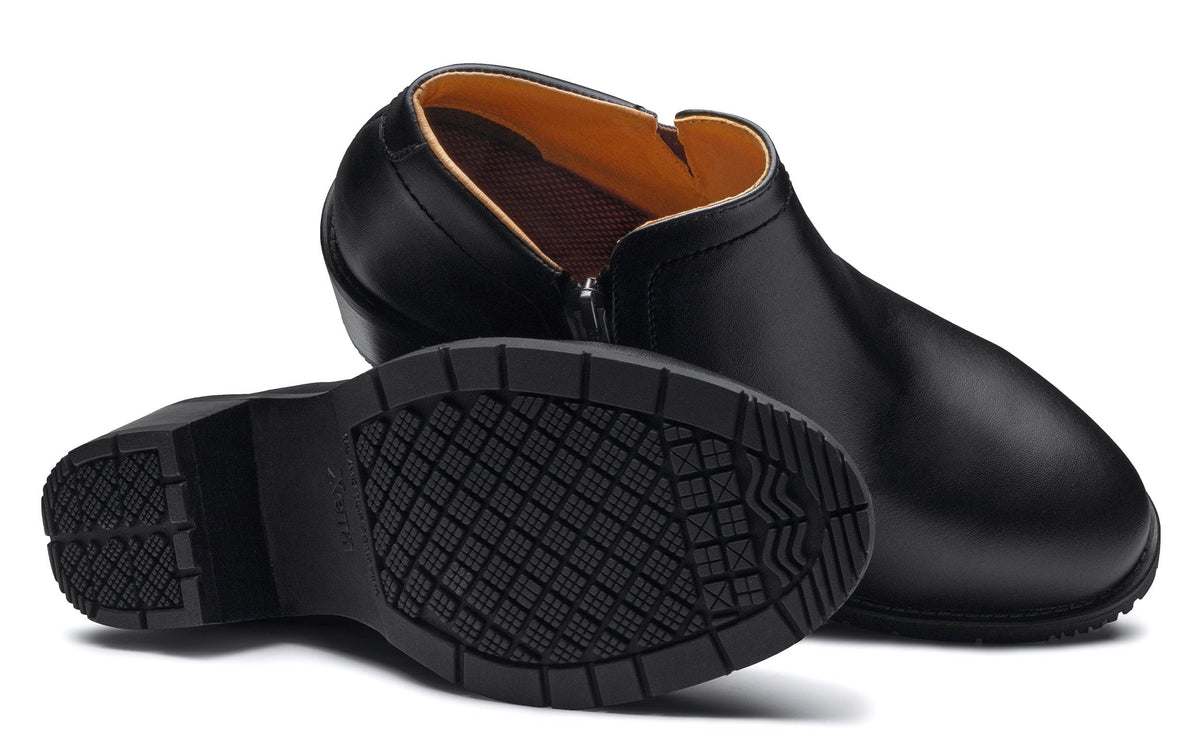 Xena Gravity women’s steel toe work booties in Vegan Blackout