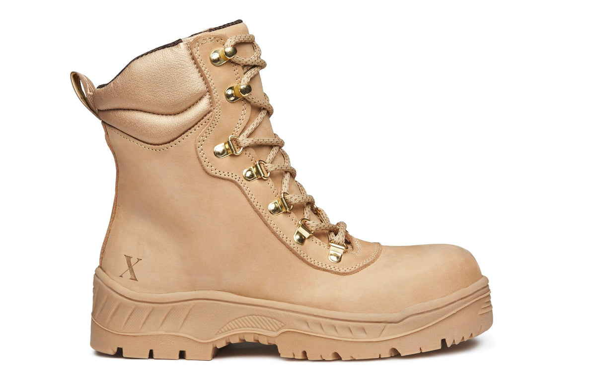 Xena Horizon women’s alloy toe work boots in Desert Tan — side profile