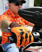 Demons Behind Me Big Skull Padded Leather-Palm Riding Gloves