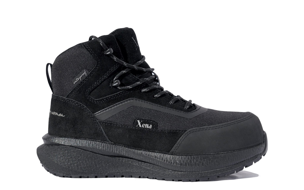 Xena Luna women’s waterproof composite toe work boots in Cosmic Black — side profile