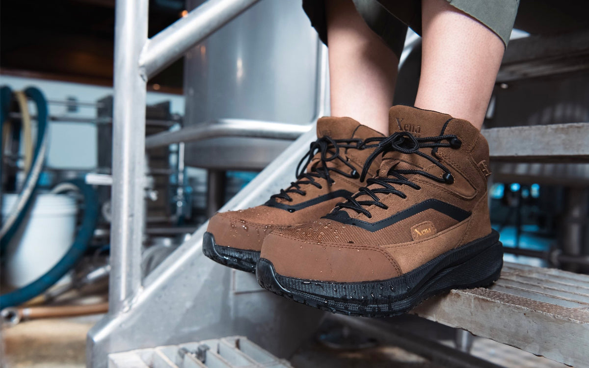 Xena Luna women’s waterproof composite toe work boots in Dusk Brown