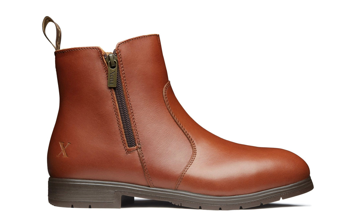 Xena Omega women’s steel toe zip-up work boots in Bourbon Brown
