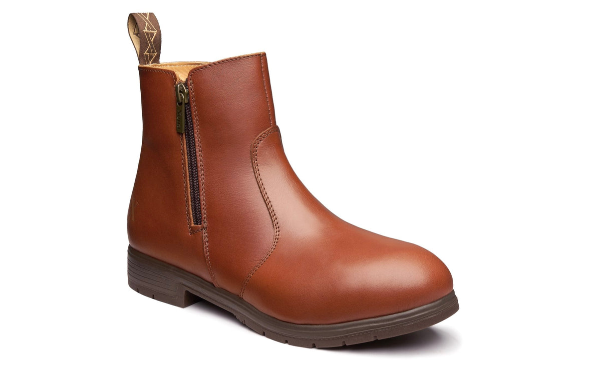 Xena Omega women’s steel toe zip-up work boots in Bourbon Brown