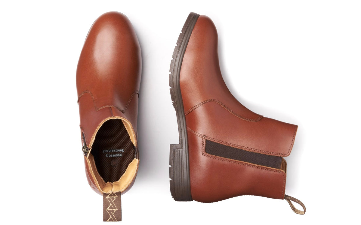 Xena Omega women’s steel toe zip-up work boots in Bourbon Brown