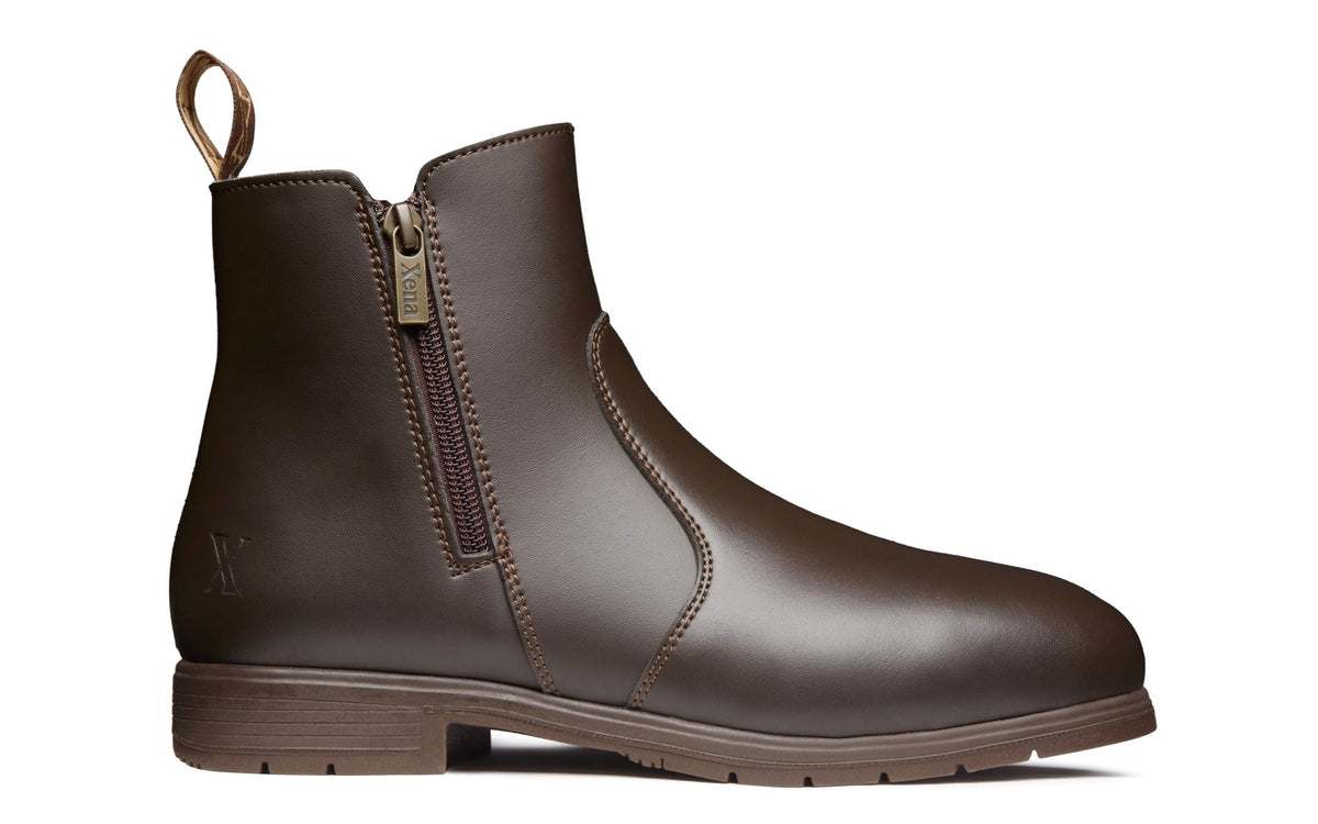 Xena Omega women’s steel toe zip-up work boots in Vegan Brown