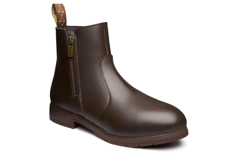 Xena Omega women’s steel toe zip-up work boots in Vegan Brown
