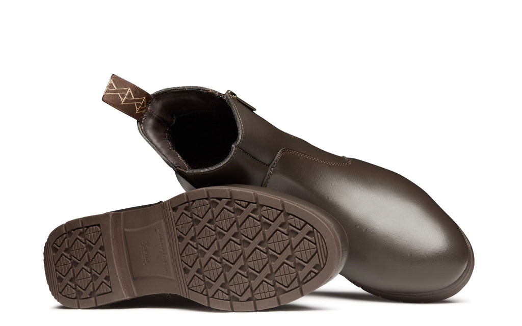 Xena Omega women’s steel toe zip-up work boots in Vegan Brown