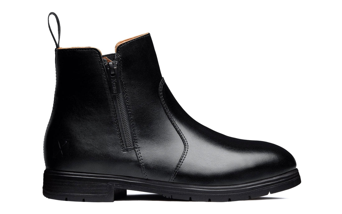 Xena Omega women’s steel toe zip-up work boots in black — side profile