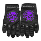 Demons Behind Me Leather-Palm Riding Gloves – Purple Logo