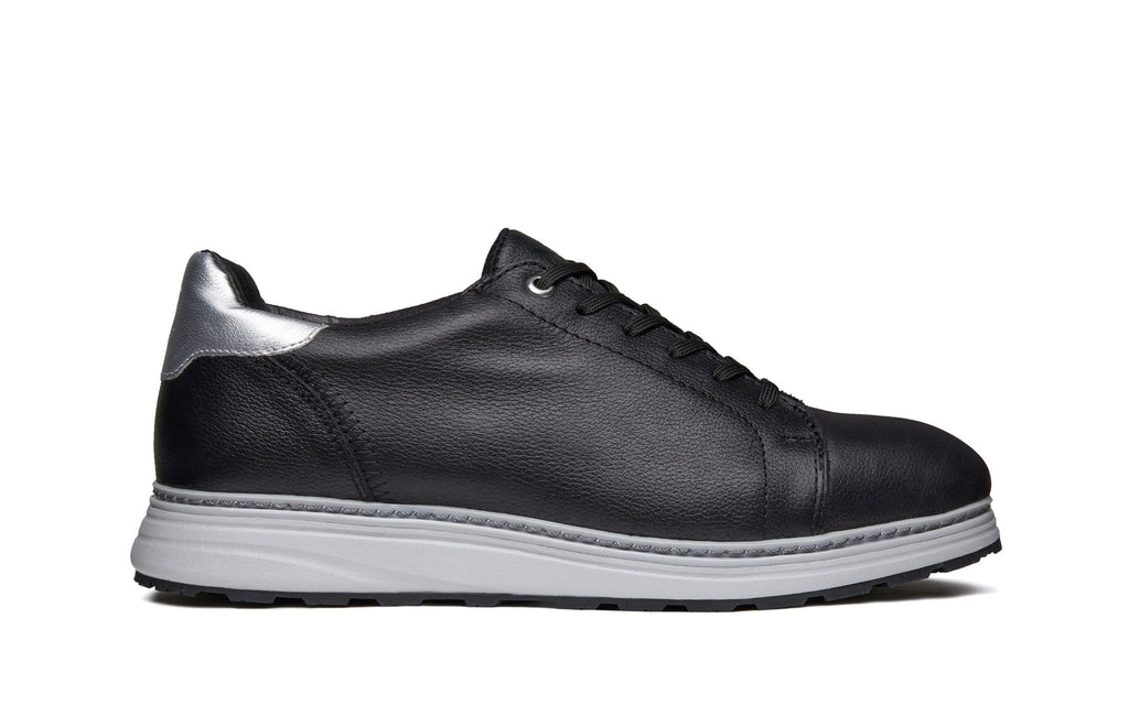Xena Rogue women’s leather work shoes in Black Pearl — side profile