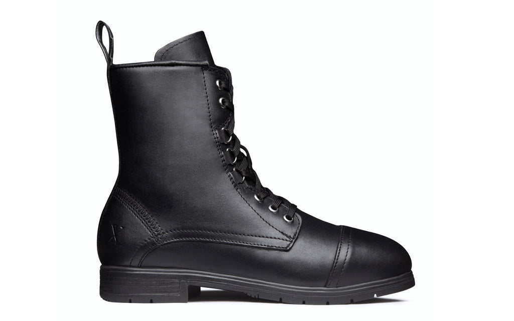 Xena Spice women’s steel toe lace-up work boots in Jet Black — side profile