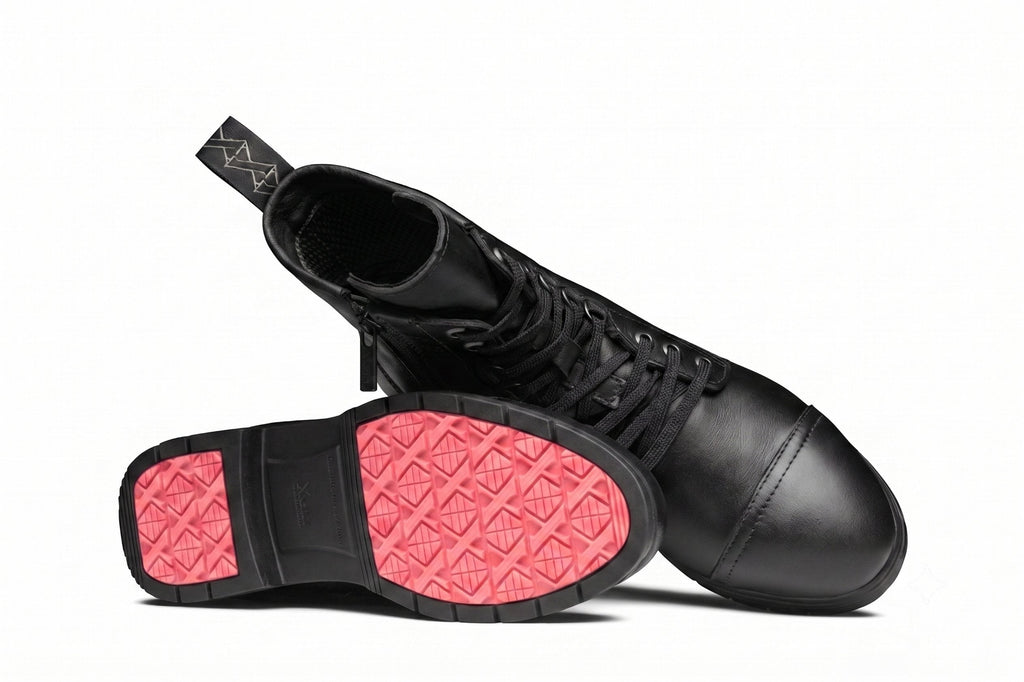 Xena Spice women’s work boots showing pink-accent outsole tread