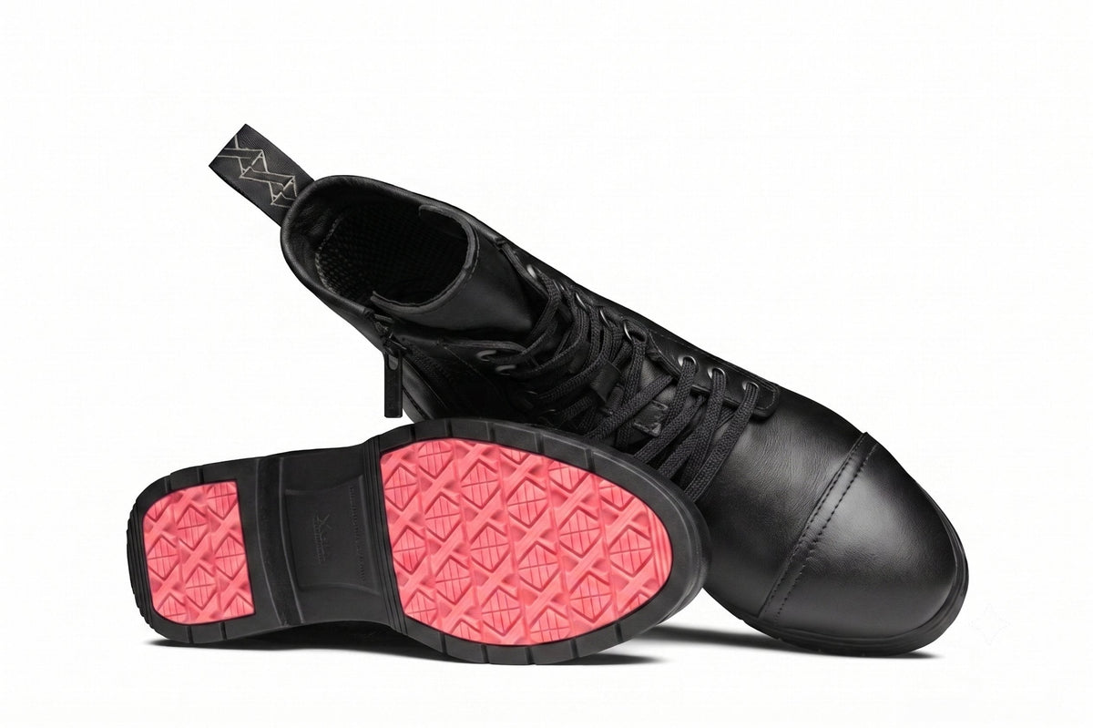 Xena Spice women’s work boots showing pink-accent outsole tread