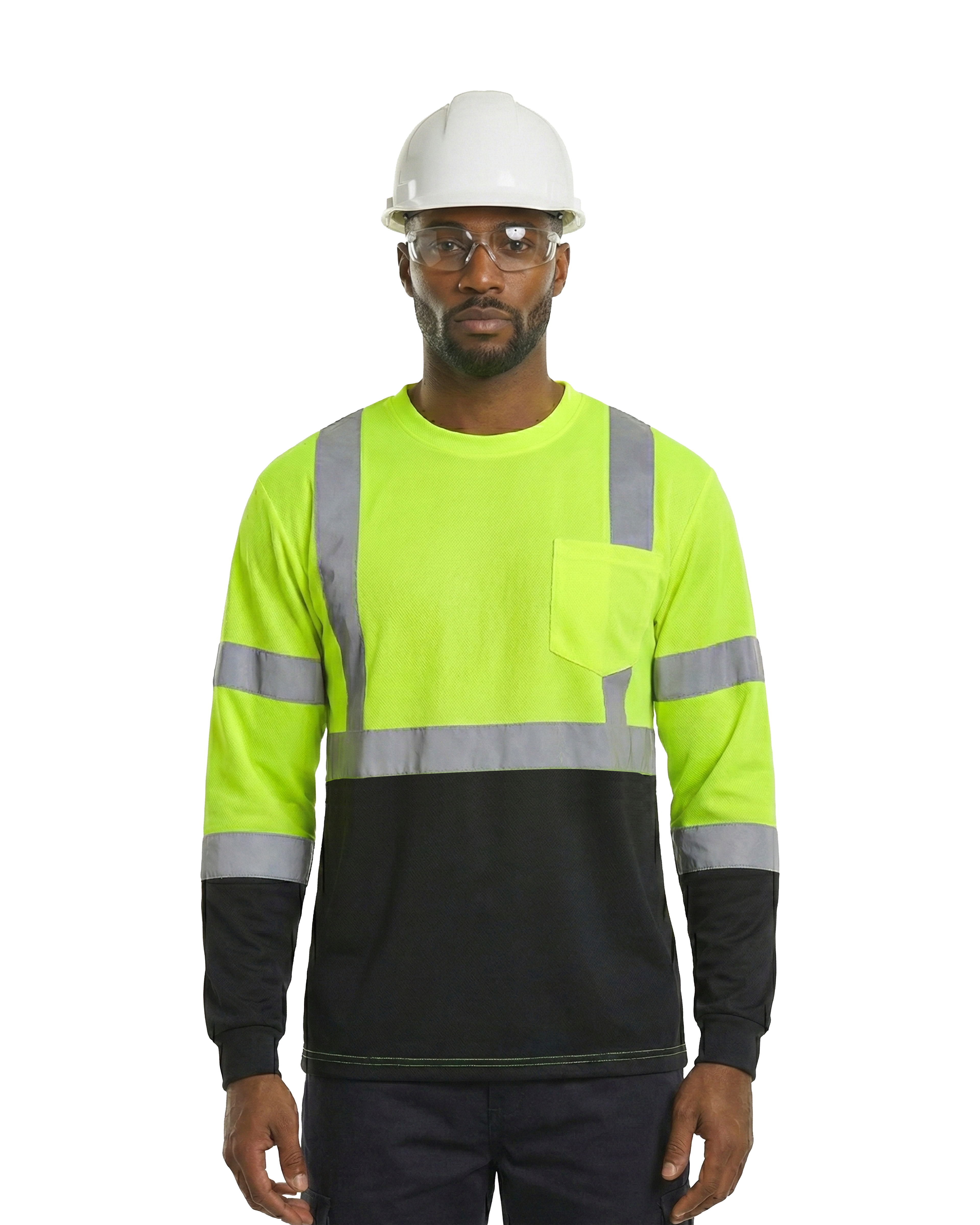 Kiwi Class 3 Two-Tone Long Sleeve Hi-Vis Safety Shirt – Neon