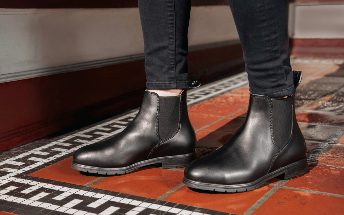 Xena Valence women’s steel toe Chelsea work boots in Vegan Black
